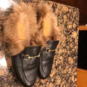 Gucci Princetown Fur Lamb Leather Mules Loafers